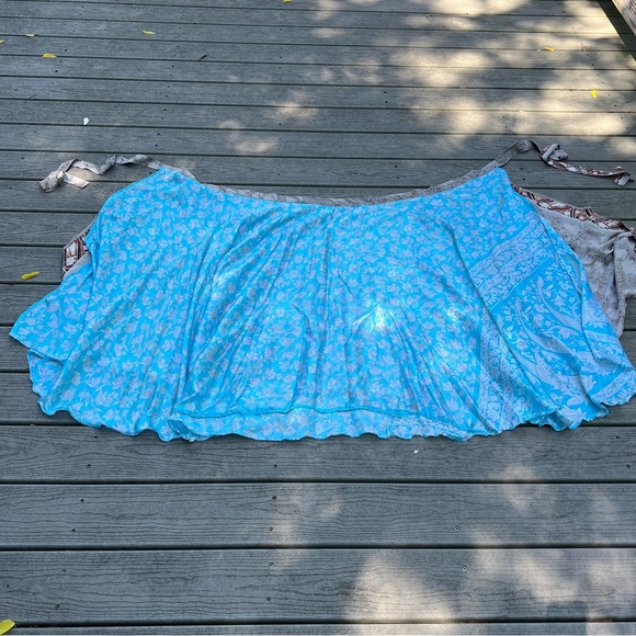 Double Layer Patterned Grey and Blue Women's Maxi Skirt. One Size. - Picture 5 of 10